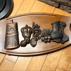 3 pieces Mid Century MCM VINtage Wall Plaque with Bronze-Tone 1960-1970